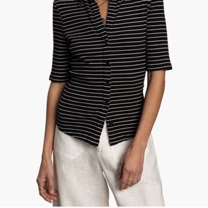 Sanctuary Stripe Elbow Sleeve Rib Button-Up Shirt XL $49